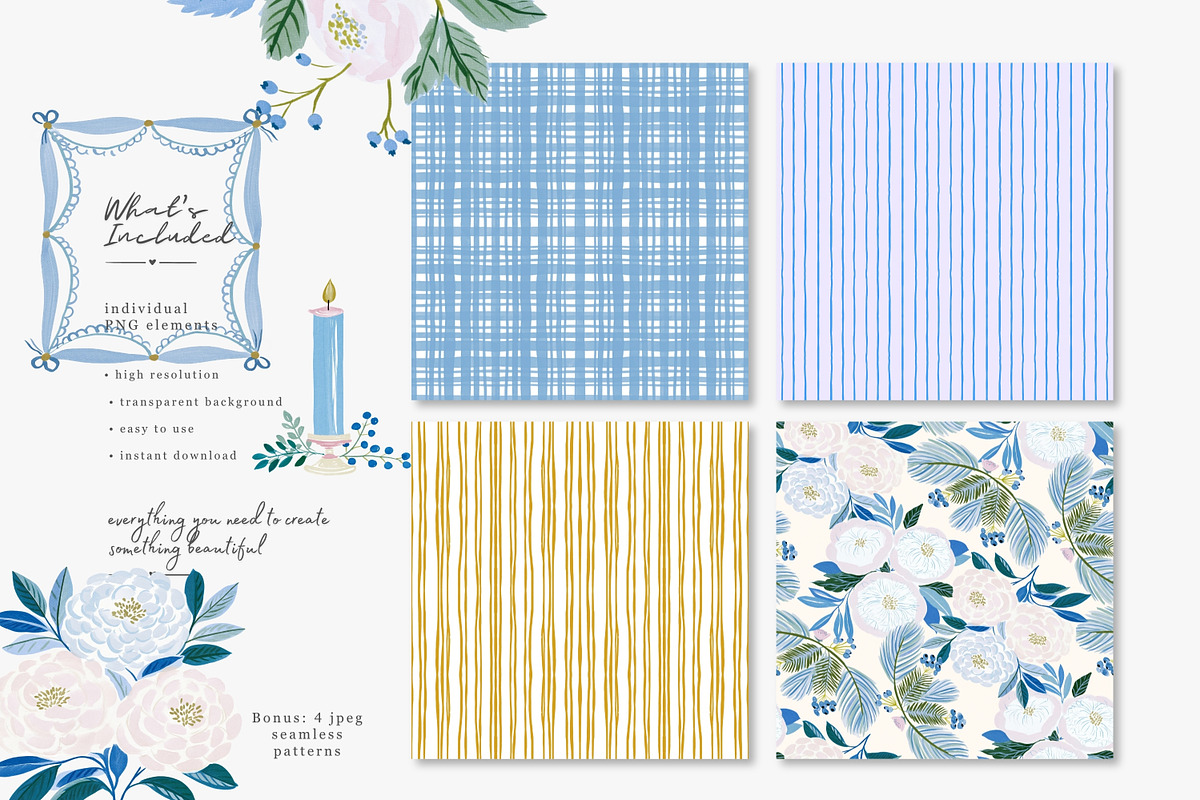 blue Christmas watercolor clipart, a Decorative Illustration by Patishop Art (Photo 4 of 13)
