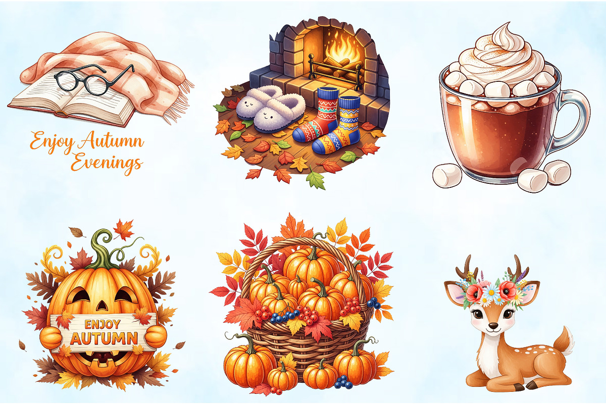 Watercolor Enjoy Autumn Clipart, an Illustration by Craft Nest (Photo 3 of 9)