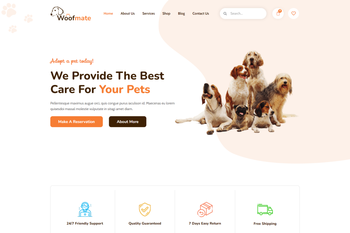 WoofMate - Pet Care Elementor Kit, a WordPress Template by Techeshta Solutions (Photo 2 of 6)