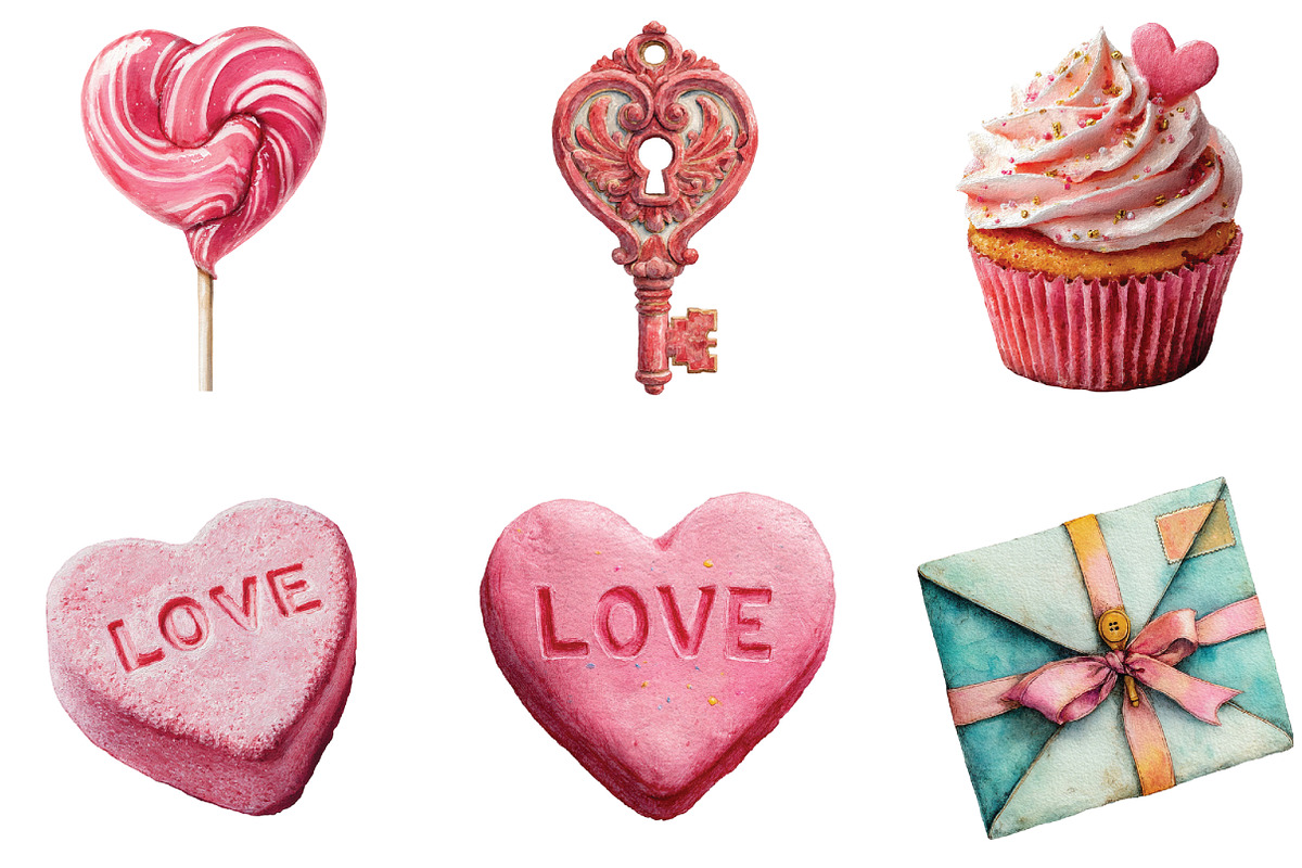 Watercolor Valentine's Day Clipart, an Illustration by CraftArtStudio (Photo 3 of 6)
