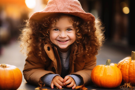 Little girl smiling on an autumn aft, a Person Photo by Perpis