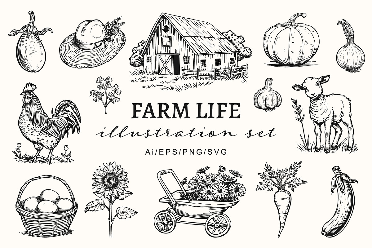 Farm life illustration set, an Object Graphic by NatalieArtShop (Photo 1 of 10)