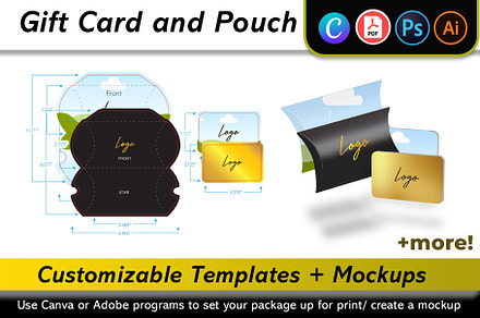 Gift Card Pouch Mockup + Template