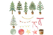 Watercolor Christmas trees clipart., a Decorative Illustration by TaPilipa (Thumbnail 3 of 8)