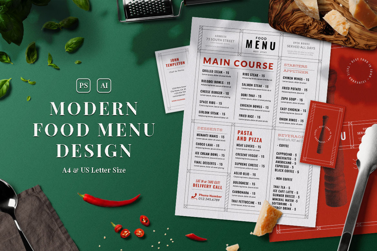Modern Food Menu, a Print Template by The Savory Directors (Photo 1 of 3)