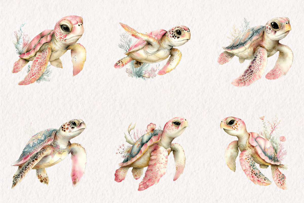Summer Sea Turtle Clipart, an Illustration by CreationArt (Photo 5 of 7)