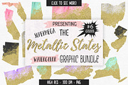 Gold Watercolor 50 States Creator, an Illustration by ClipartBrat Graphics (Thumbnail 1 of 6)