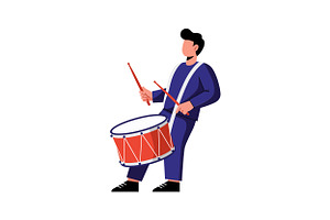 Drummer playing a red snare drum in, an Illustration by designvectx