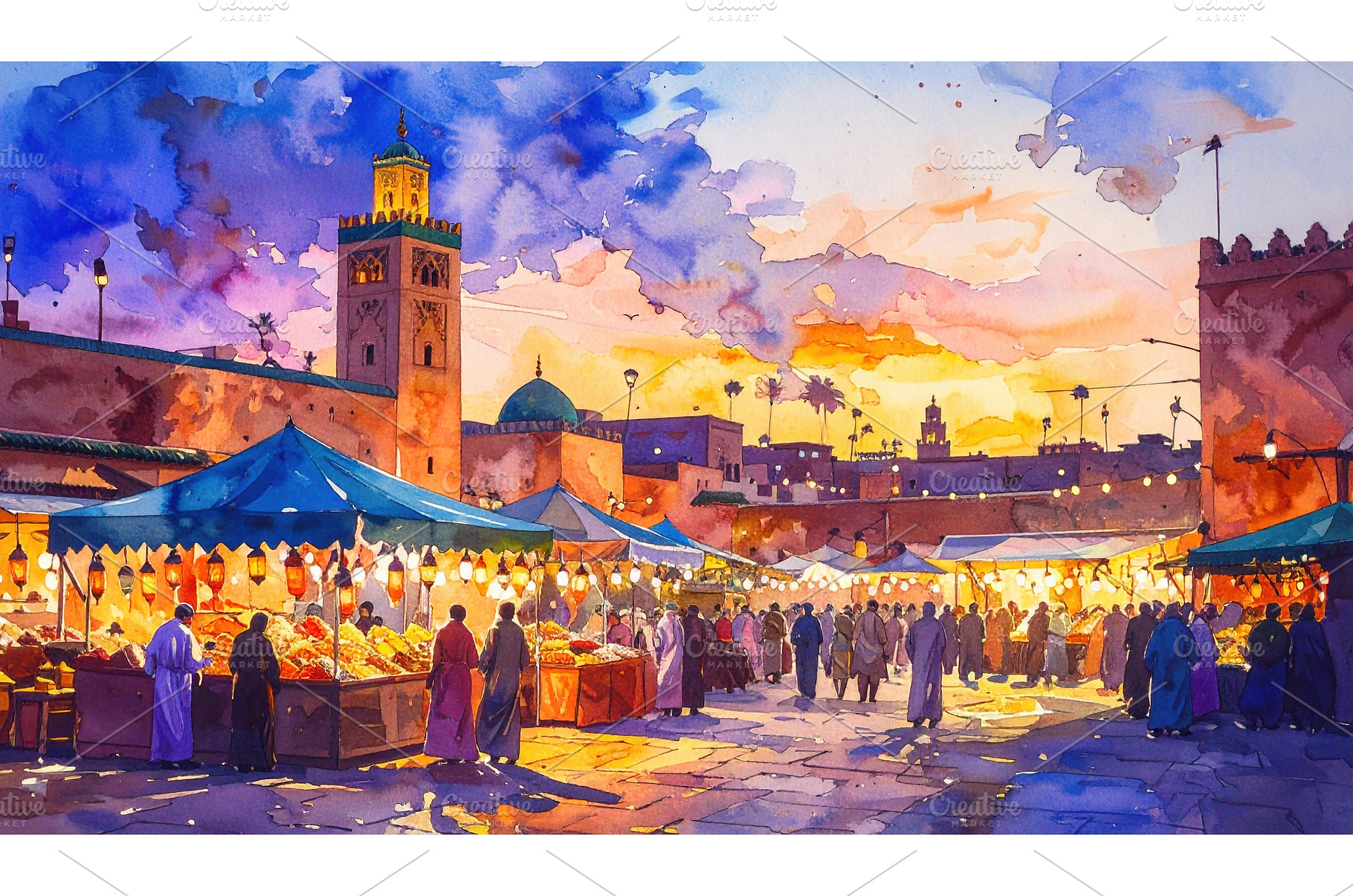 Evening market scene with colorful, an Architecture Photo by Igor Tichonow
