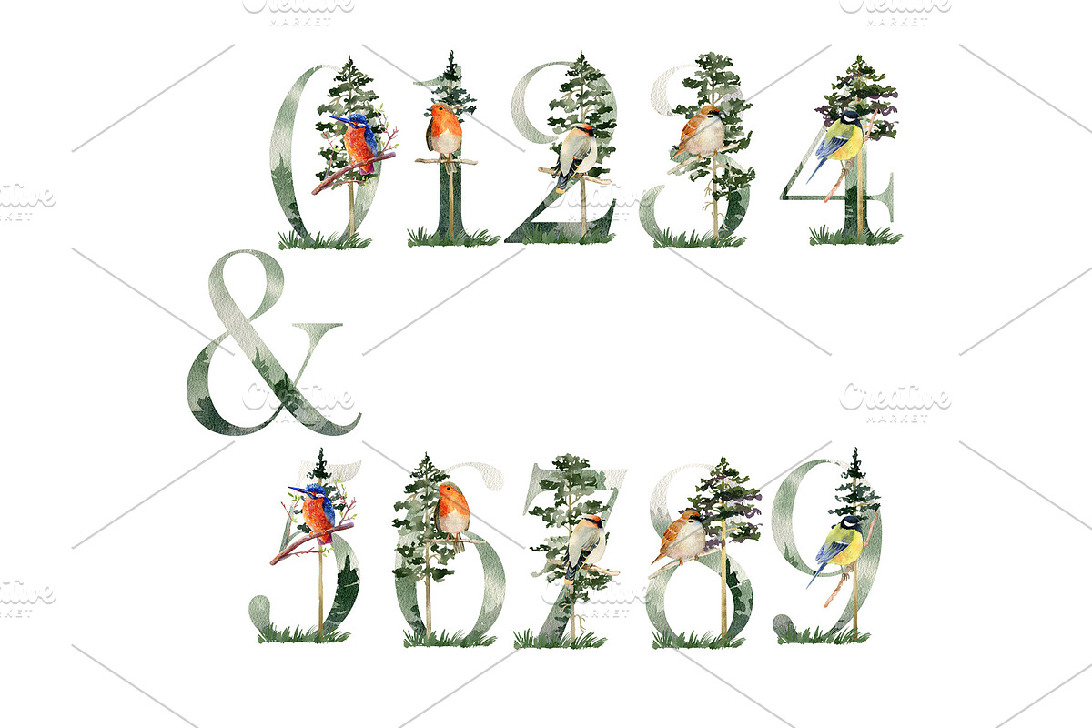 Watercolor forest alphabet., a Decorative Illustration by TaPilipa (Photo 4 of 4)