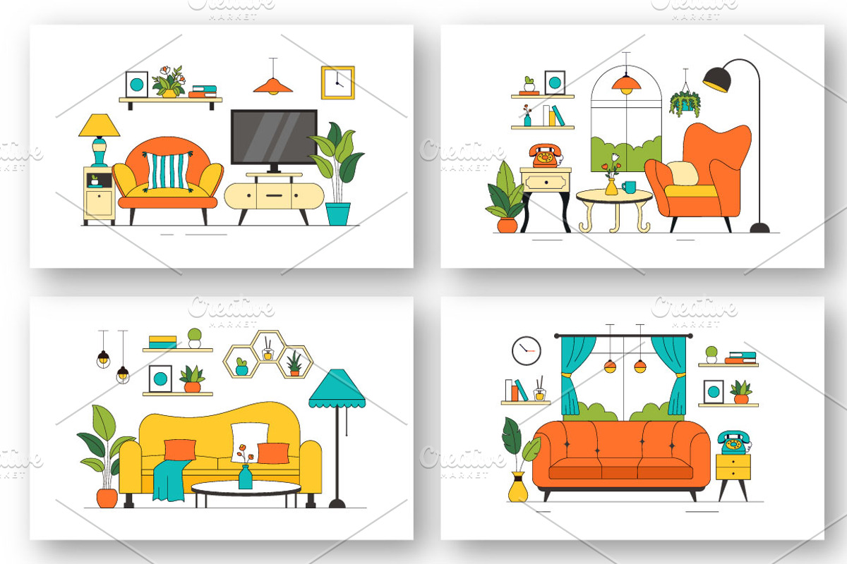 10 Living Room Illustration, a Decorative Illustration by denayunebgt (Photo 3 of 4)