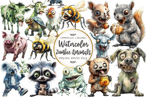 Funny Quirky Zombie Animals Clipart, an Illustration by OK Design