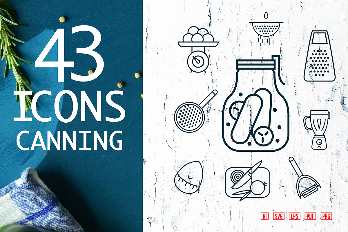 43 Canning icons set, an Outline Icon by wsd-europe