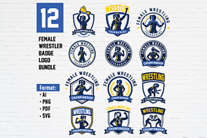 Female Wrestling Badge Emblem Bundle, a Branding & Logo Template by Guavanaboy