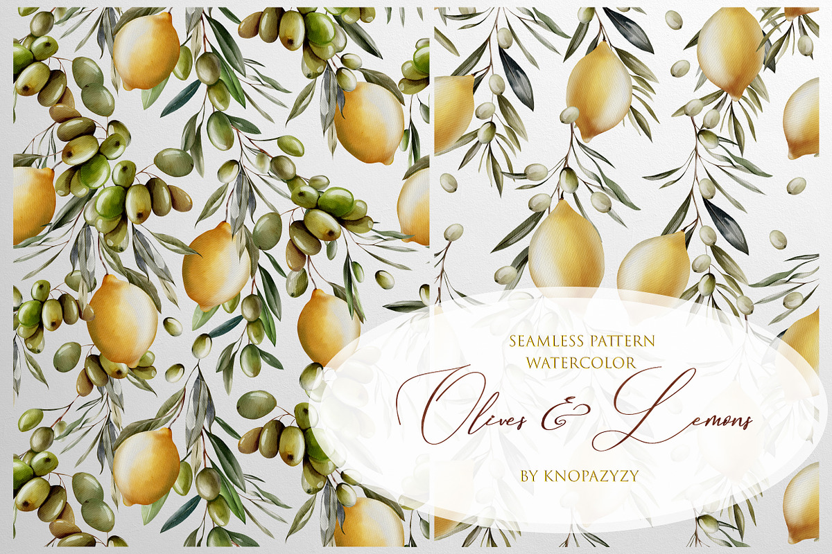 12 Seamless Patterns Olives & Lemons, a Pattern Graphic by Knopazyzy (Photo 3 of 5)