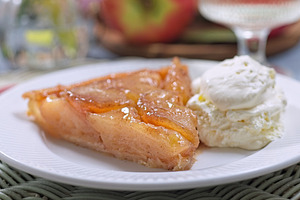 Apple tarte tatin with scoop of whipped cream, french upside down cake, horizon, a Food & Drink Photo by iuliia_n