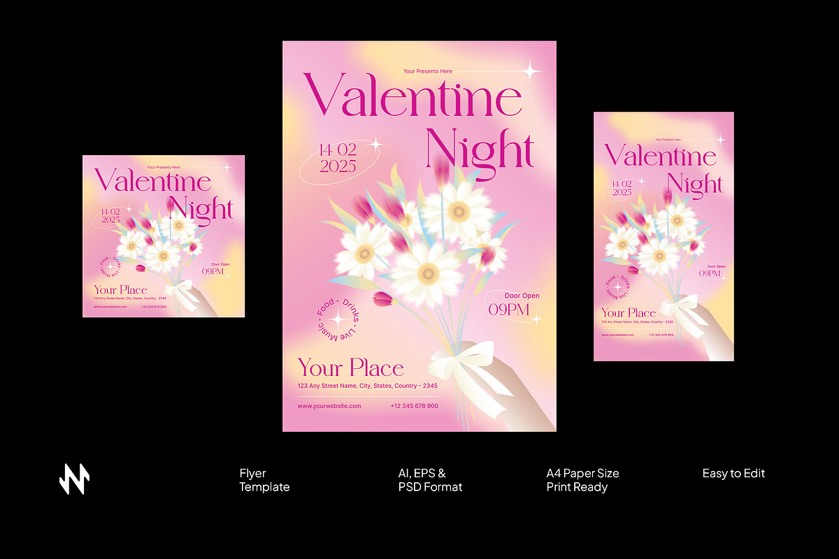Pink Floral Valentine Night Flyer, a Flyer Template by Neermana (Photo 1 of 4)