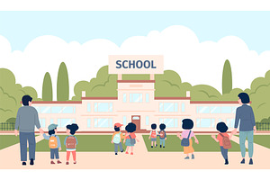 Children go to school. Kids with, an Object Illustration by LadadikArt