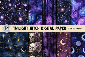 Twilight Witch Digital Paper, a Pattern Graphic by CitraGraphics