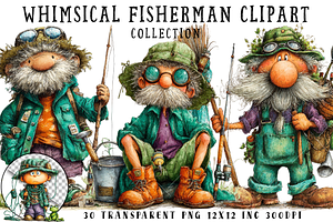Whimsical Fisherman PNG Clipart, an Illustration by OK Design