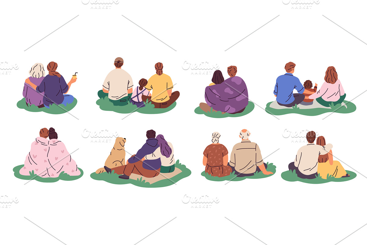 People sit on grass back view, a Person Illustration by YummyBuum