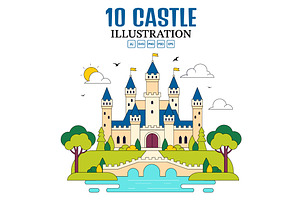 10 Castle Vector Illustration, a Decorative Illustration by denayunebgt