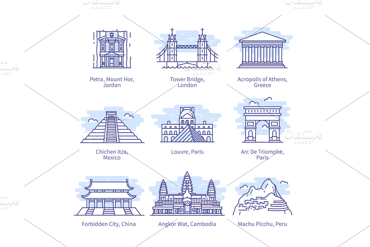 World famous landmarks set, an Illustration by Iconicbestiary