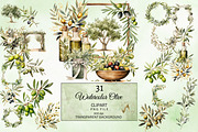 Watercolor Olive Clipart, an Illustration by NiiiNArt (Thumbnail 1 of 7)
