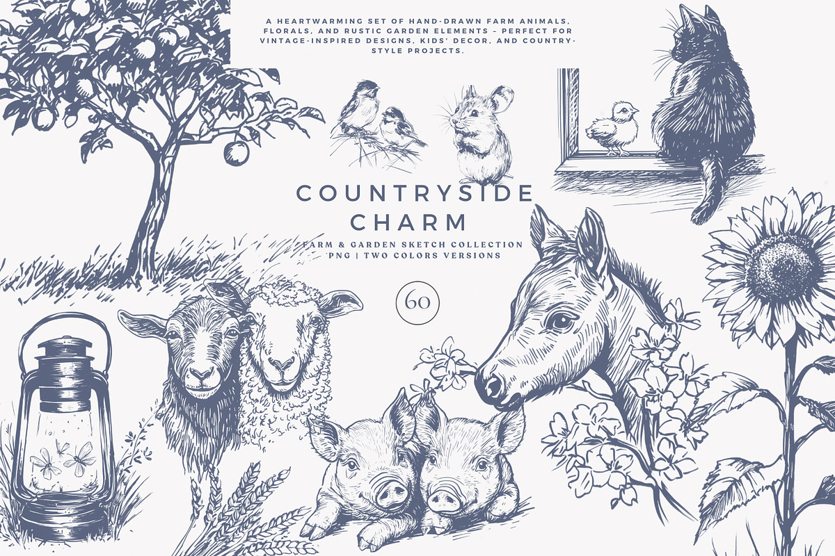 vintage clipart farm animals set, a Decorative Illustration by Patishop Art (Photo 1 of 10)