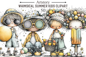 Whimsical Summer Kids Clipart, an Illustration by designcity5