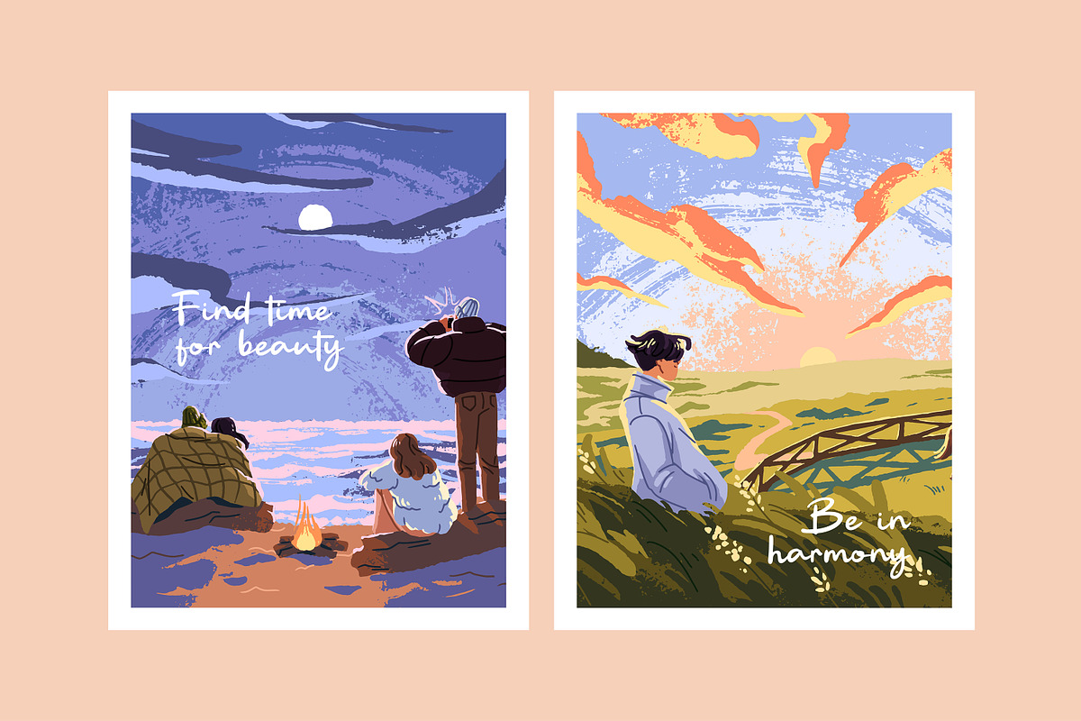 People look at sunset or sunrise set, a Person Illustration by PaperTrident (Photo 5 of 5)