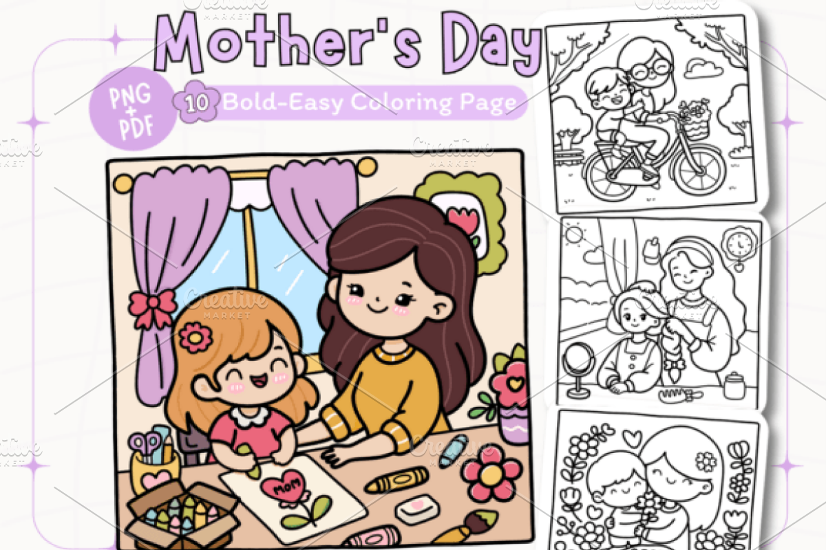 Happy Mother's Day Coloring Pages, a Seasonal Illustration by Design Station (Photo 1 of 4)