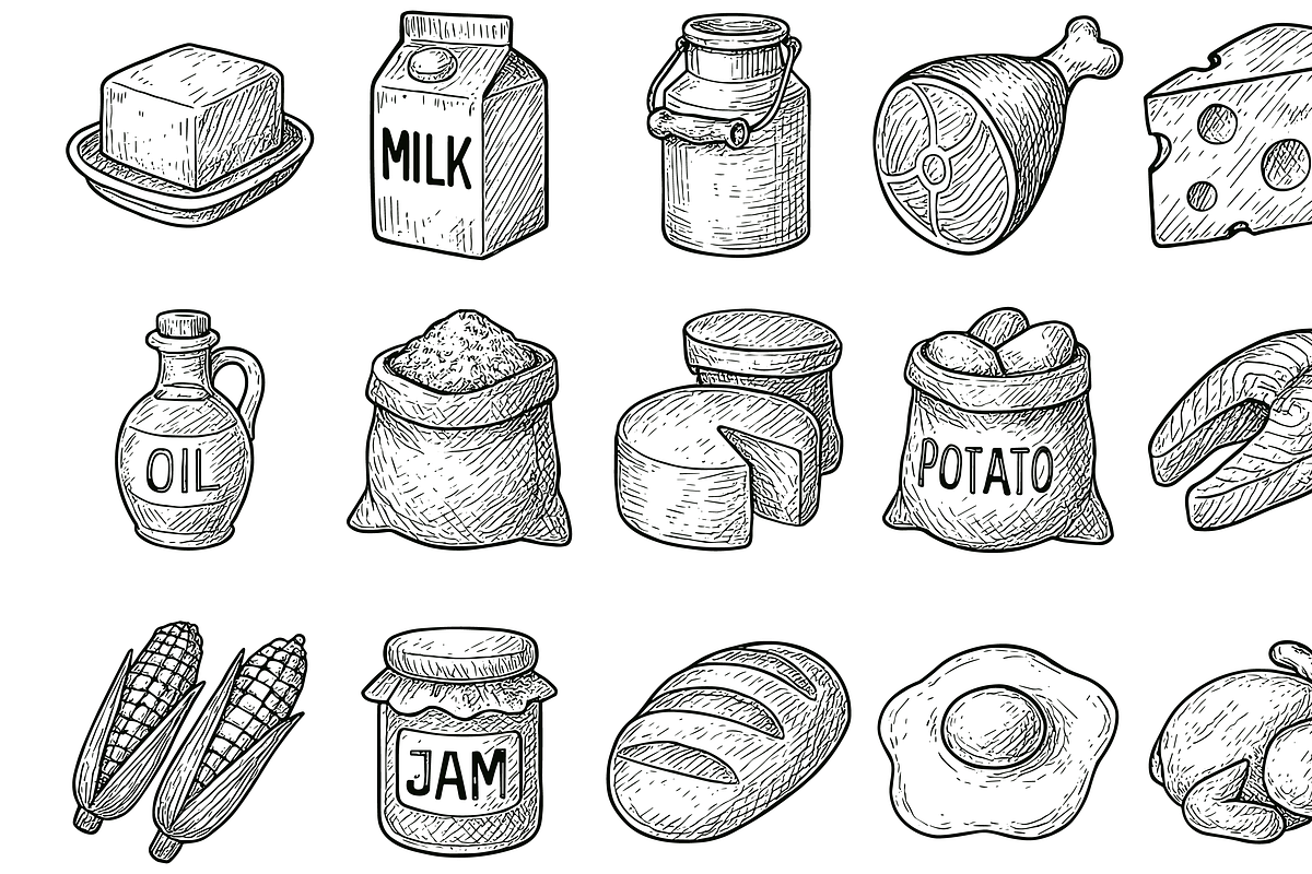 Grocery and Food Elements, an Object Graphic by nikagraphic