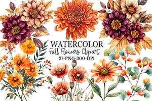 Watercolor Fall Flowers Clipart, an Illustration by Rose Art