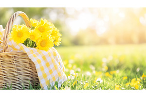Basket of yellow flowers in sunny, a Nature Photo by Lermont51