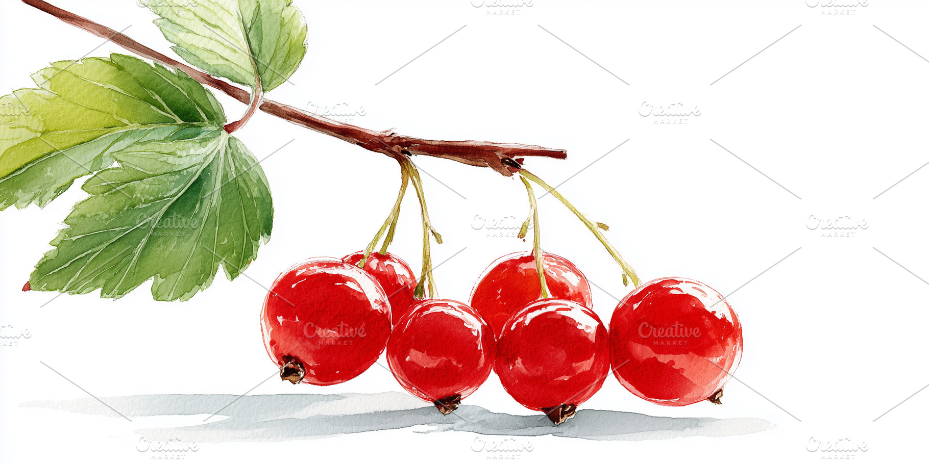 Watercolor ripe red berries hanging, a Nature Photo by MistyDay