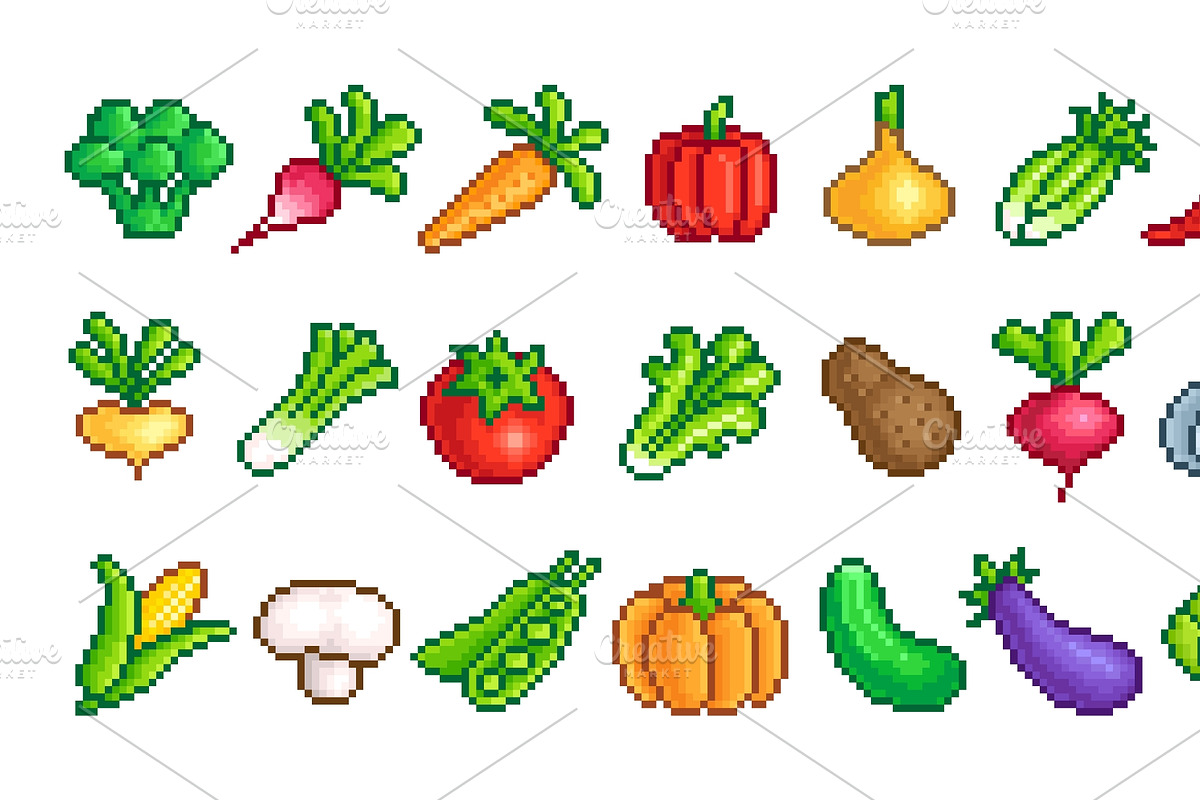 Pixel art vegetables. Fresh farming, a Food Illustration by LadadikArt (Photo 3 of 3)