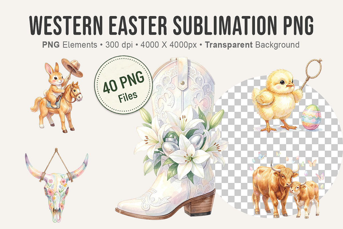 Western Easter Sublimation PNGs, an Illustration by Artnoy (Photo 1 of 8)