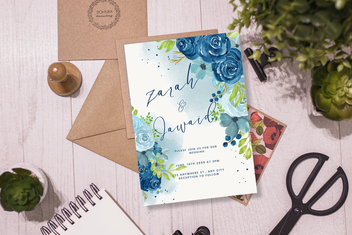 Blue Flowers Wedding Invitation, an Invitation Template by Weddinginvitation by Fati (Photo 1 of 4)