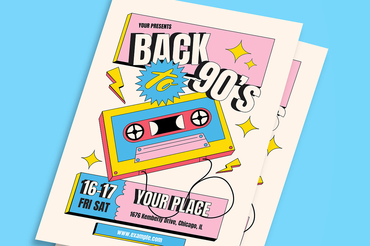 Cream Retro 90s Music Festival Flyer, a Flyer Template by graphicook (Photo 2 of 3)
