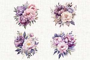 Watercolor Purple Peonies PNG