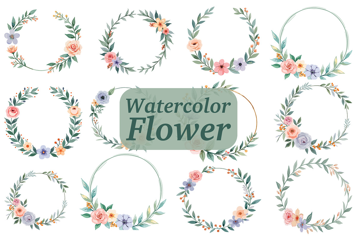 Elegant Watercolor Floral Wreaths, an Illustration by Creativeshirt (Photo 1 of 11)