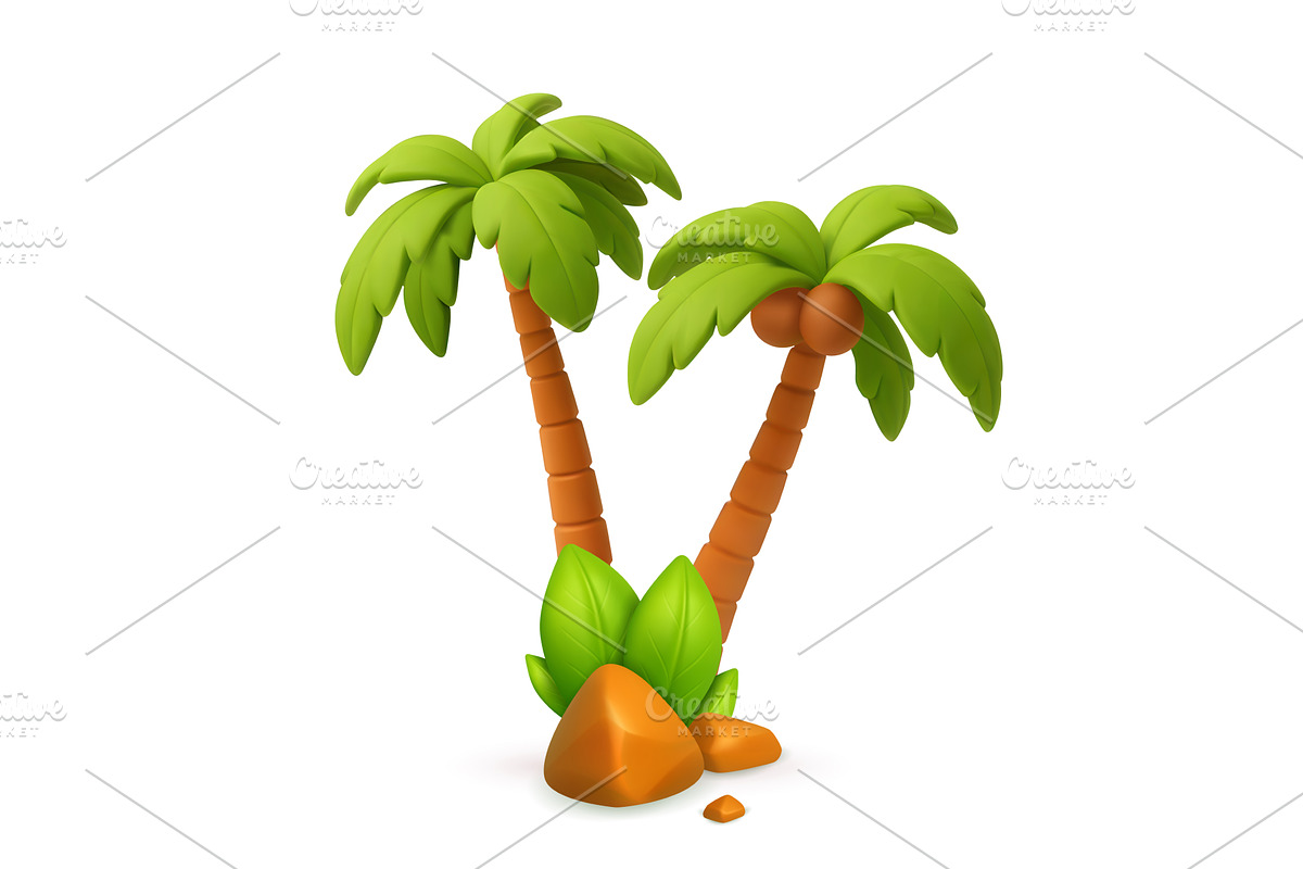 3D Tropical Palm Trees with Rocks, an Object Illustration by ModVector
