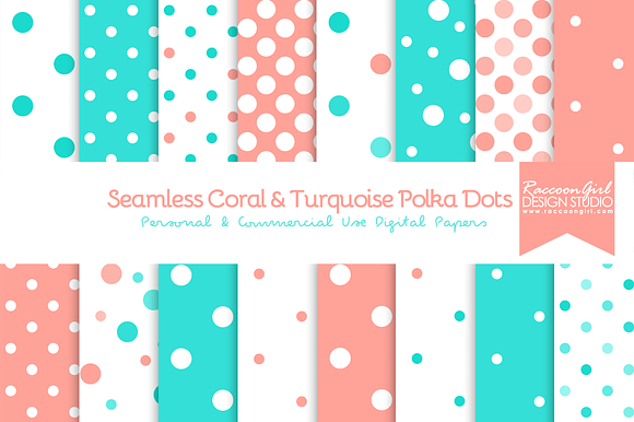 Coral & Turquoise Polka Dots preview 2