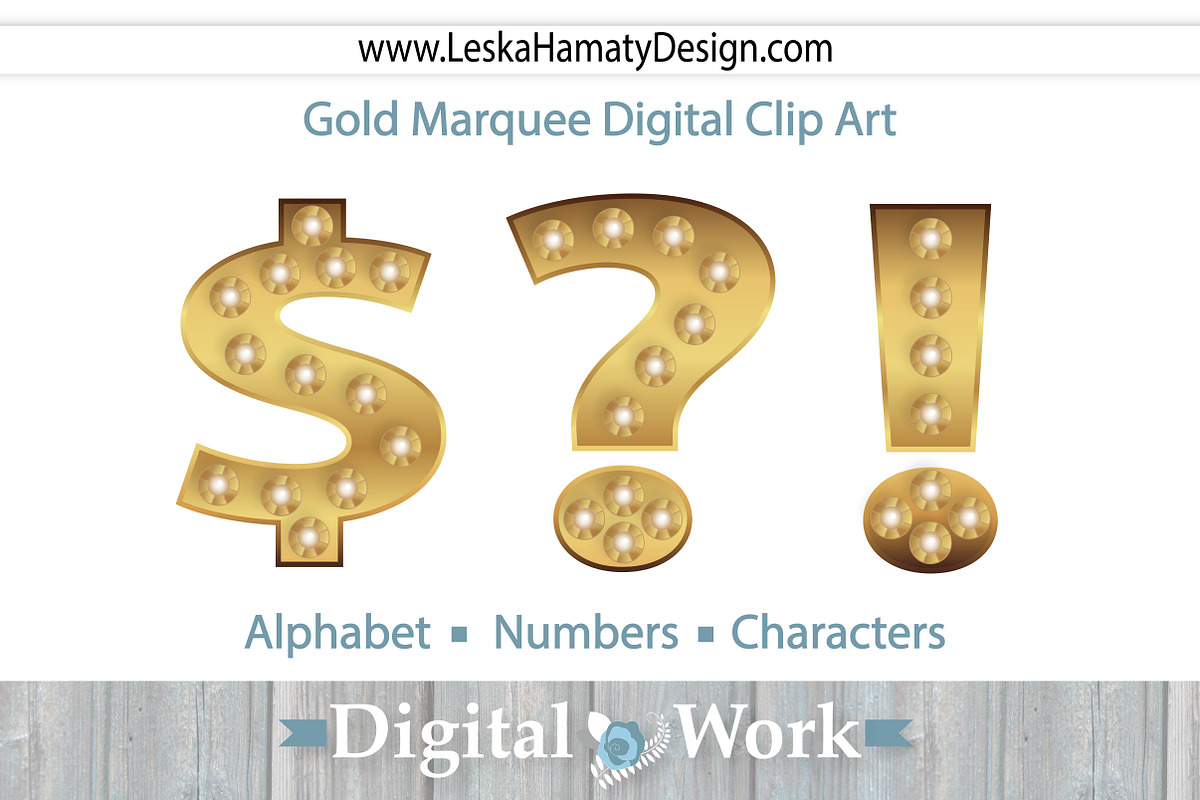 Gold Marquee Digital Clip Art, an Object Graphic by Leska's Digitals (Photo 3 of 3)