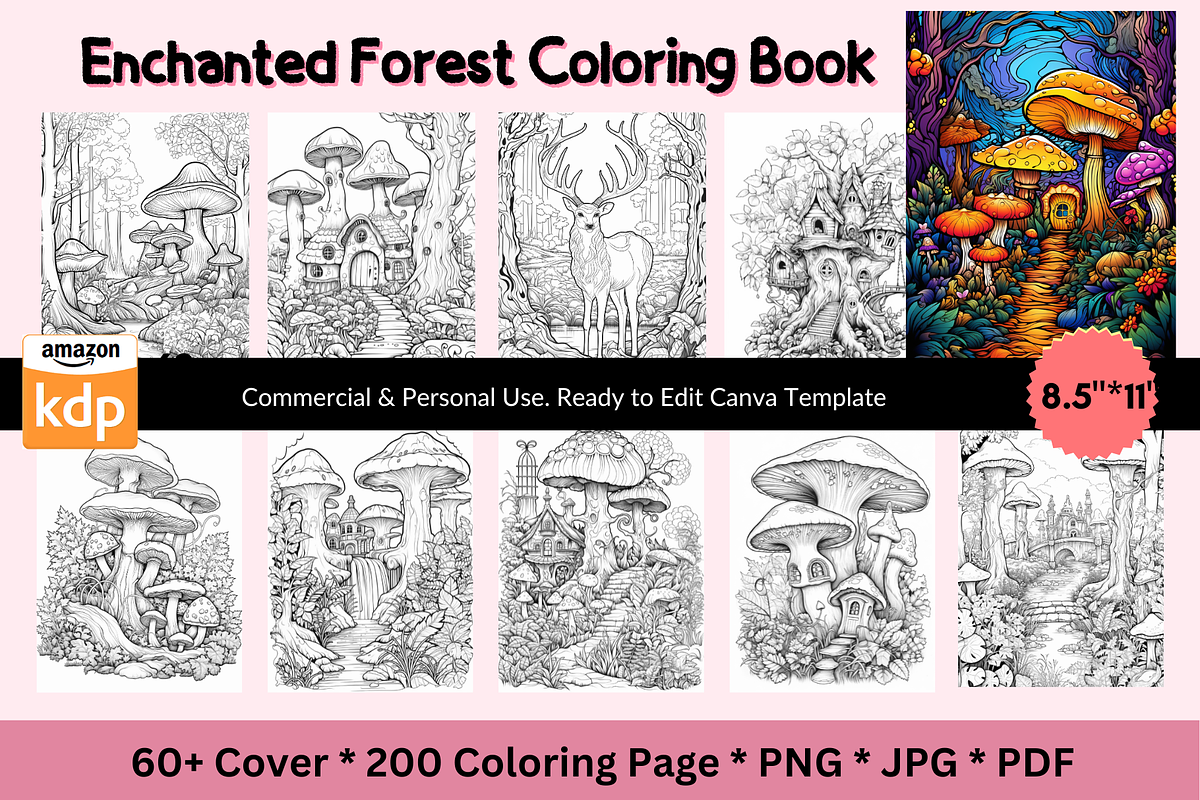 Enchanted Forest Coloring Book, a Stationery Template by Akrinity Digital