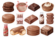 Watercolor Chocolate Dessert Clipart, a Food Illustration by Stellalunarts (Thumbnail 7 of 14)