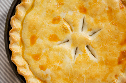 A Piece of Chicken Pot Pie, top view. Flat lay, overhead, from a, a Food & Drink Photo by LiudmylaChuhunova