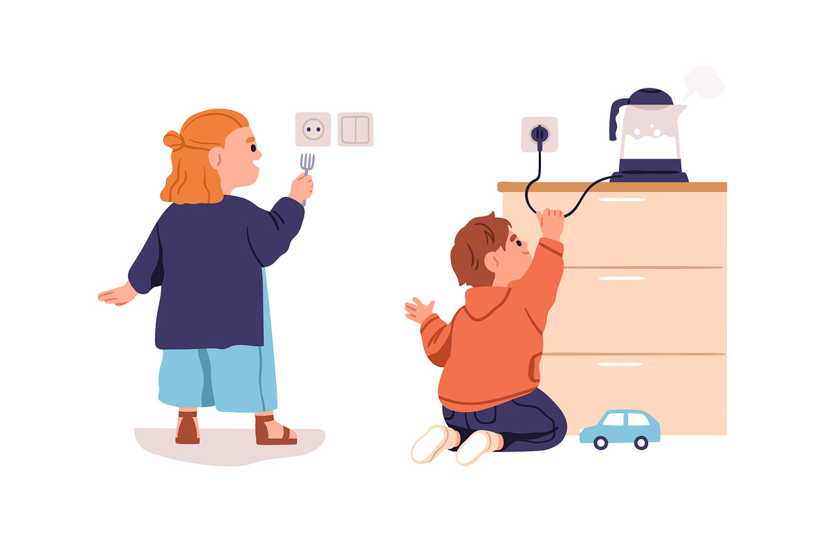 Kids in danger set. Safety concept, a Person Illustration by Good Studio (Photo 2 of 12)