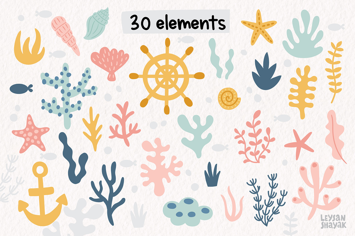 Under the sea cute clipart for kids, an Animal Illustration by Leysan Shayak (Photo 4 of 11)